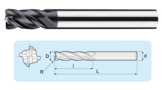 RGA 4-flutes Micro Grain Corner Radius End Mills