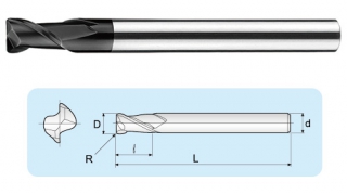 LRGA 2-flutes Micro Grain Long Corner Radius End Mills