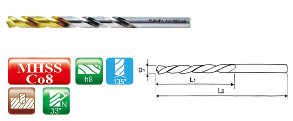 HSS Co8 Gold-P Straight Shank Drill HSS Co8 Gold-P Straight Shank Drill