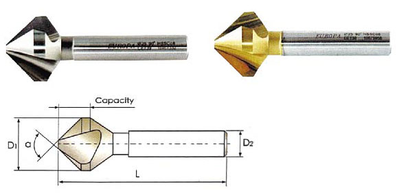 HSSCo8 90° Three-Flute Chamfer Cutter HSSCo8 90° Three-Flute Chamfer Cutter